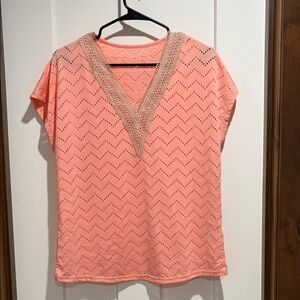 Peach V-Neck Eyelet Women's Top